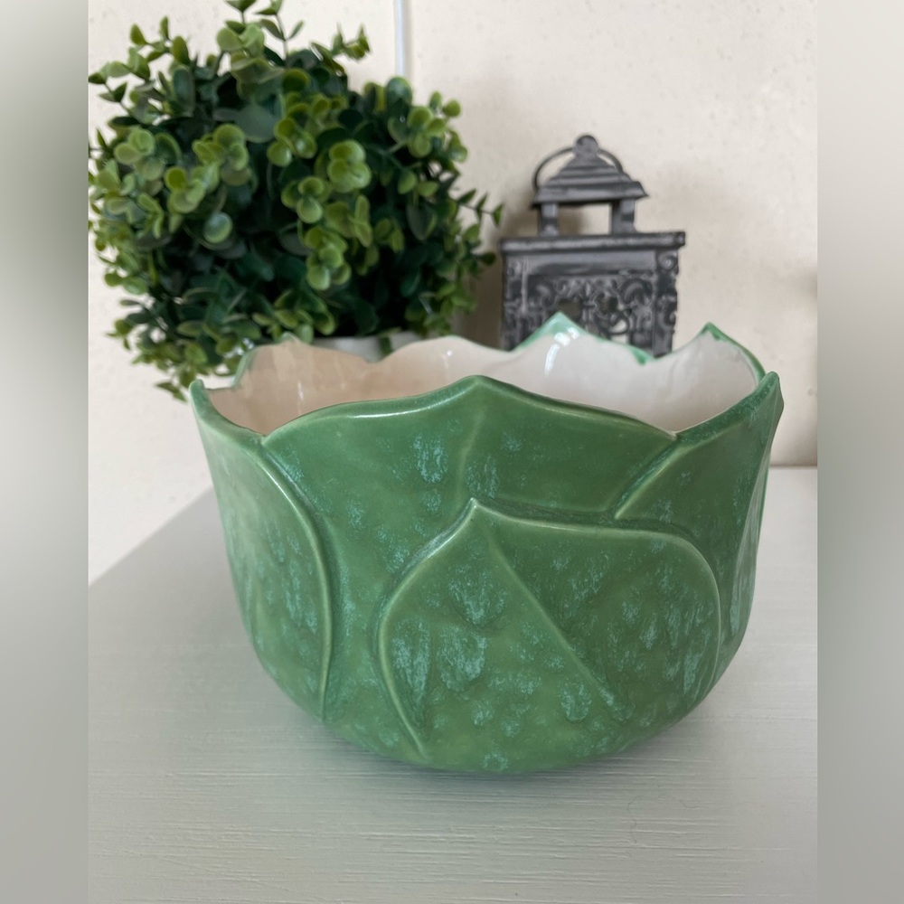 Vintage Arnel's Ceramic leaf leaves floral Planter Kelly Green 70s 80s 8 x5”